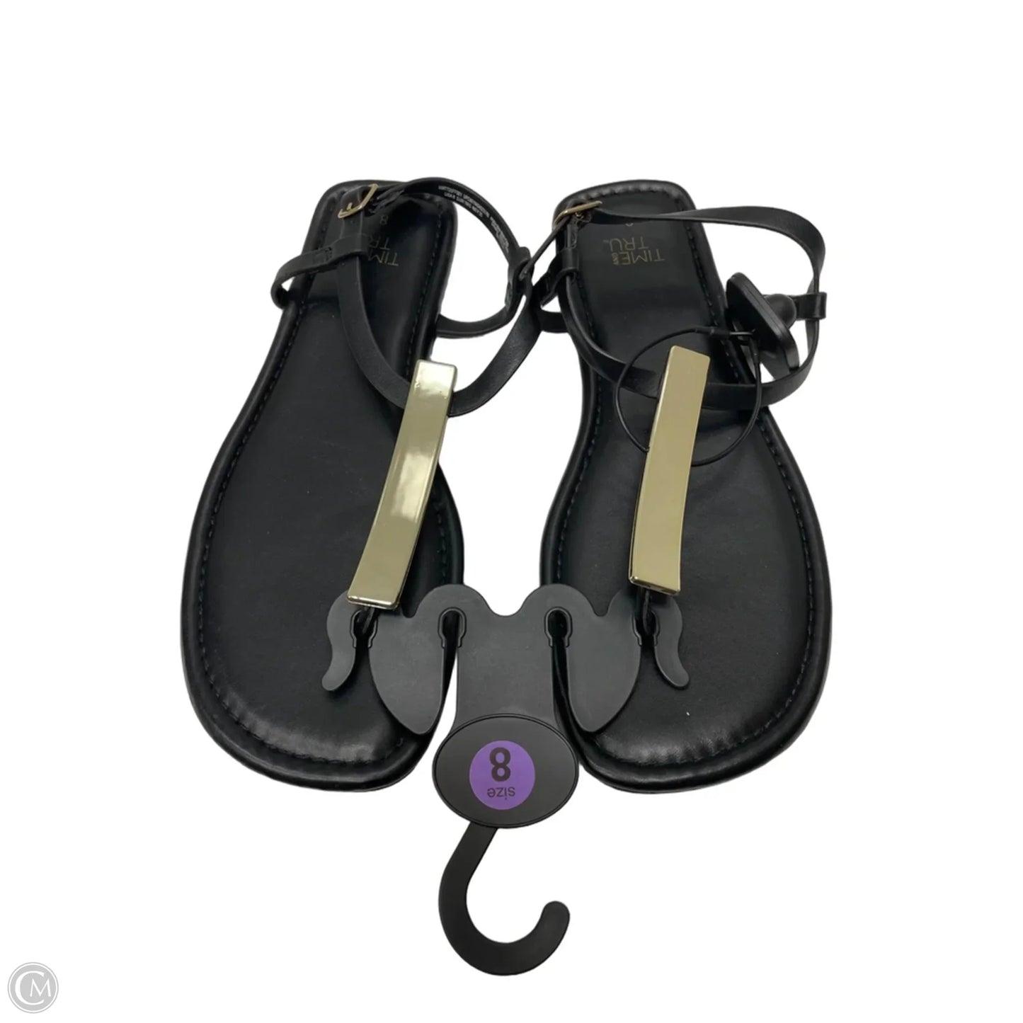 Sandals Flats By Time And Tru In Black & Gold, Size: 8