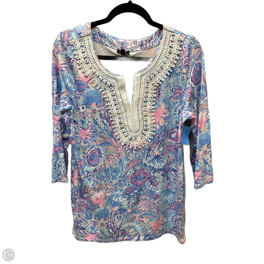 Top 3/4 Sleeve By Talbots In Blue & Pink, Size: M