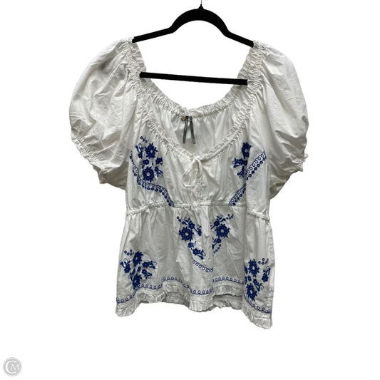 Top Short Sleeve By Anthropologie In Blue & White, Size: Xl