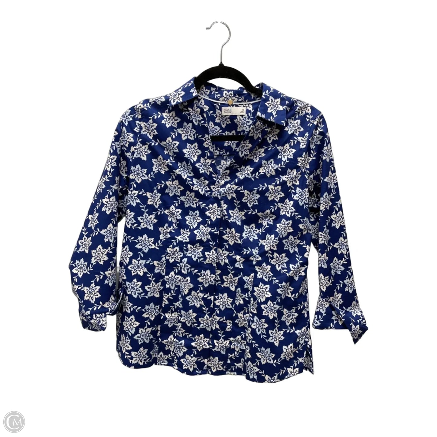 Top 3/4 Sleeve By Croft And Barrow In Blue & White, Size: Xs