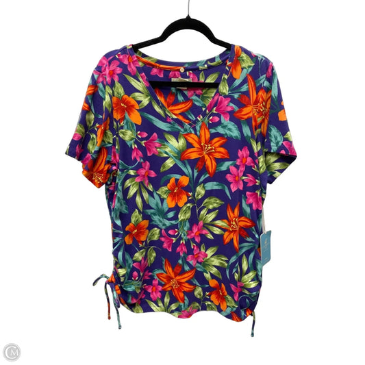Top Short Sleeve By Caribbean Joe In Floral Print, Size: 1x