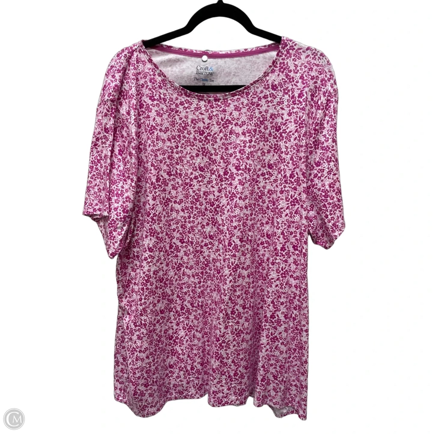 Top Short Sleeve By Croft And Barrow In Pink & White, Size: 3x
