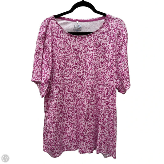 Top Short Sleeve By Croft And Barrow In Pink & White, Size: 3x