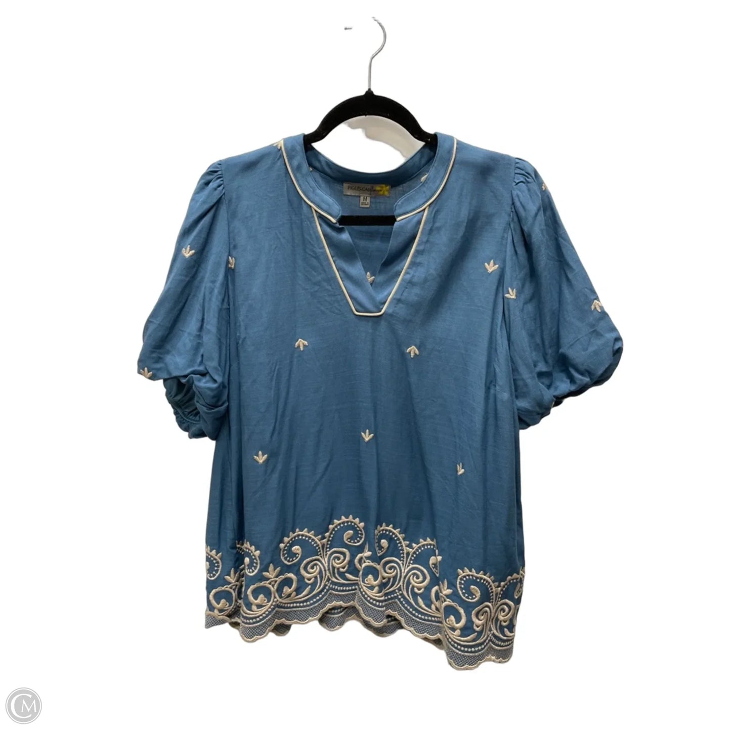 Top Short Sleeve By Figuero & Flower In Green & Tan, Size: M