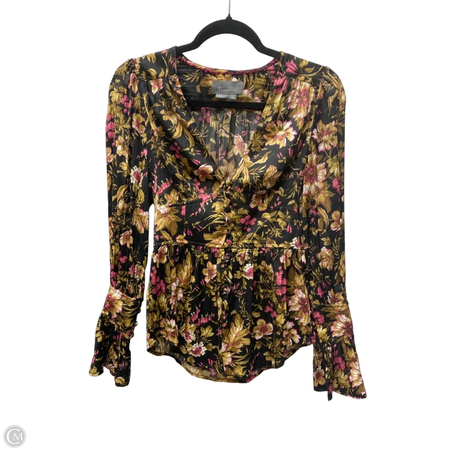 Top Long Sleeve By Anthropologie In Floral Print, Size: Xxs
