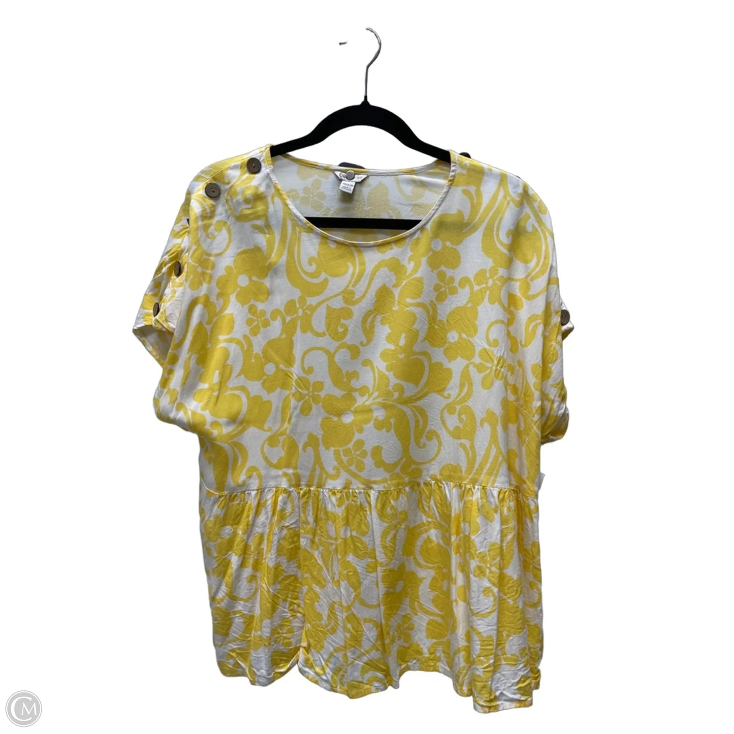 Top Short Sleeve By Cato In White & Yellow, Size: Xl