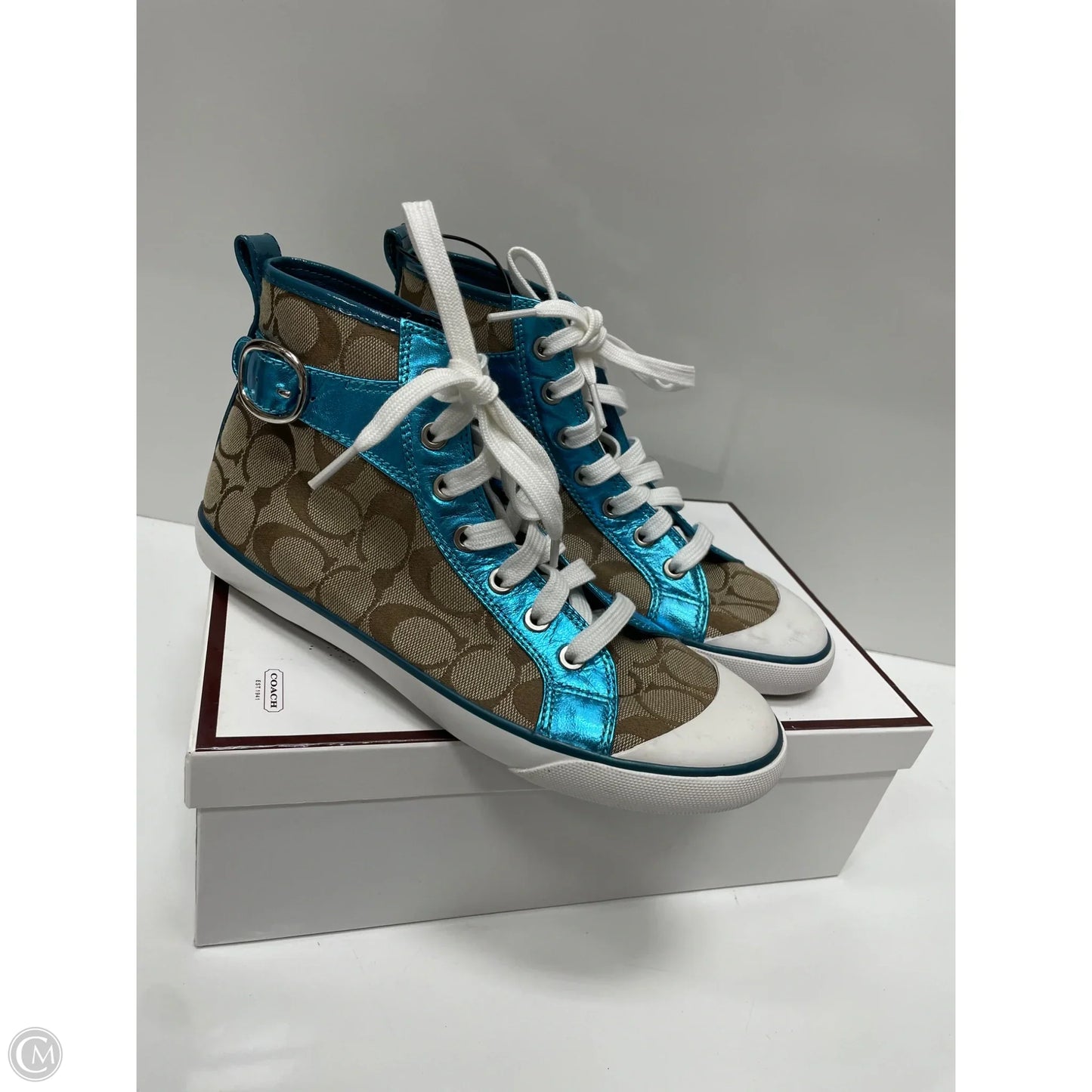 Shoes Designer By Coach In Blue & Tan, Size: 7.5