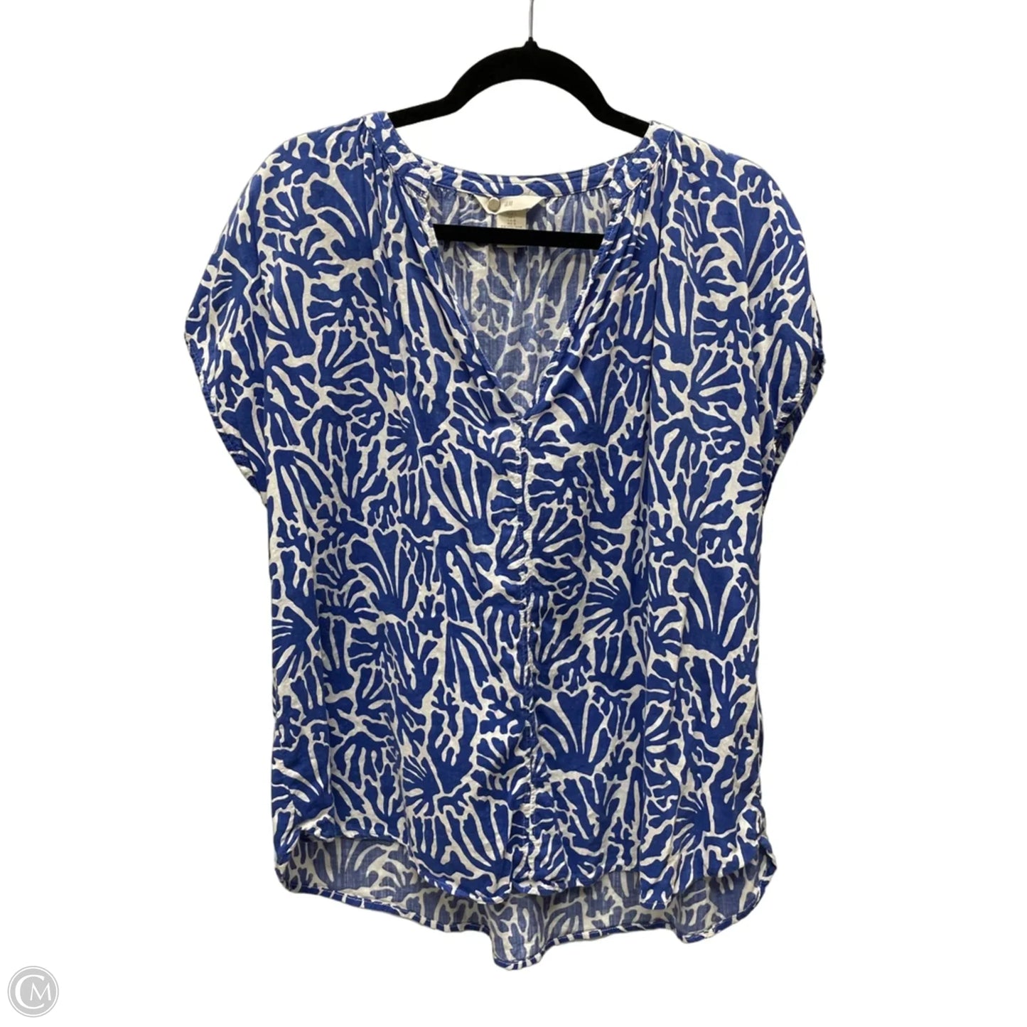 Top Short Sleeve By H&m In Blue & White, Size: L