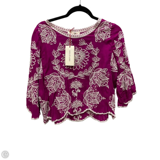 Top Short Sleeve By Solitaire In Cream & Purple, Size: S