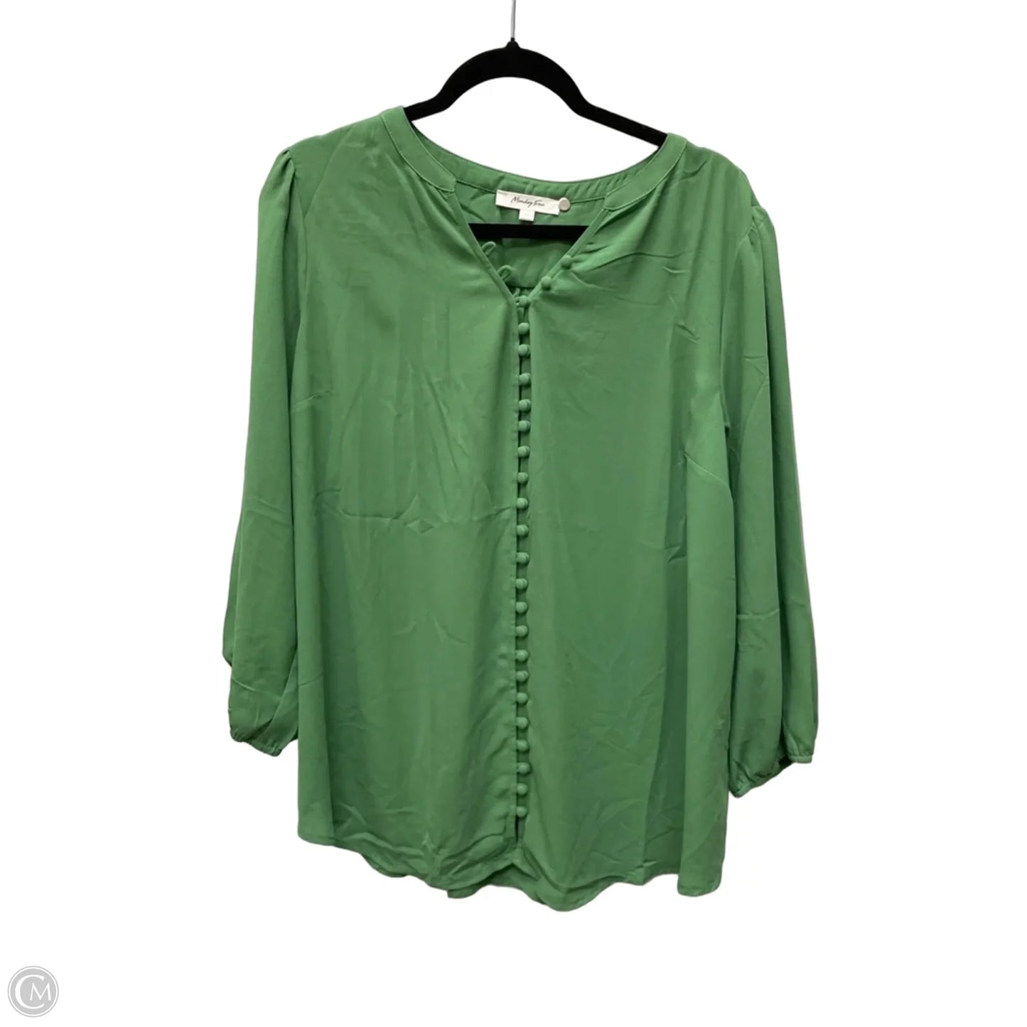 Blouse 3/4 Sleeve By Monday Fun In Green, Size: 1x