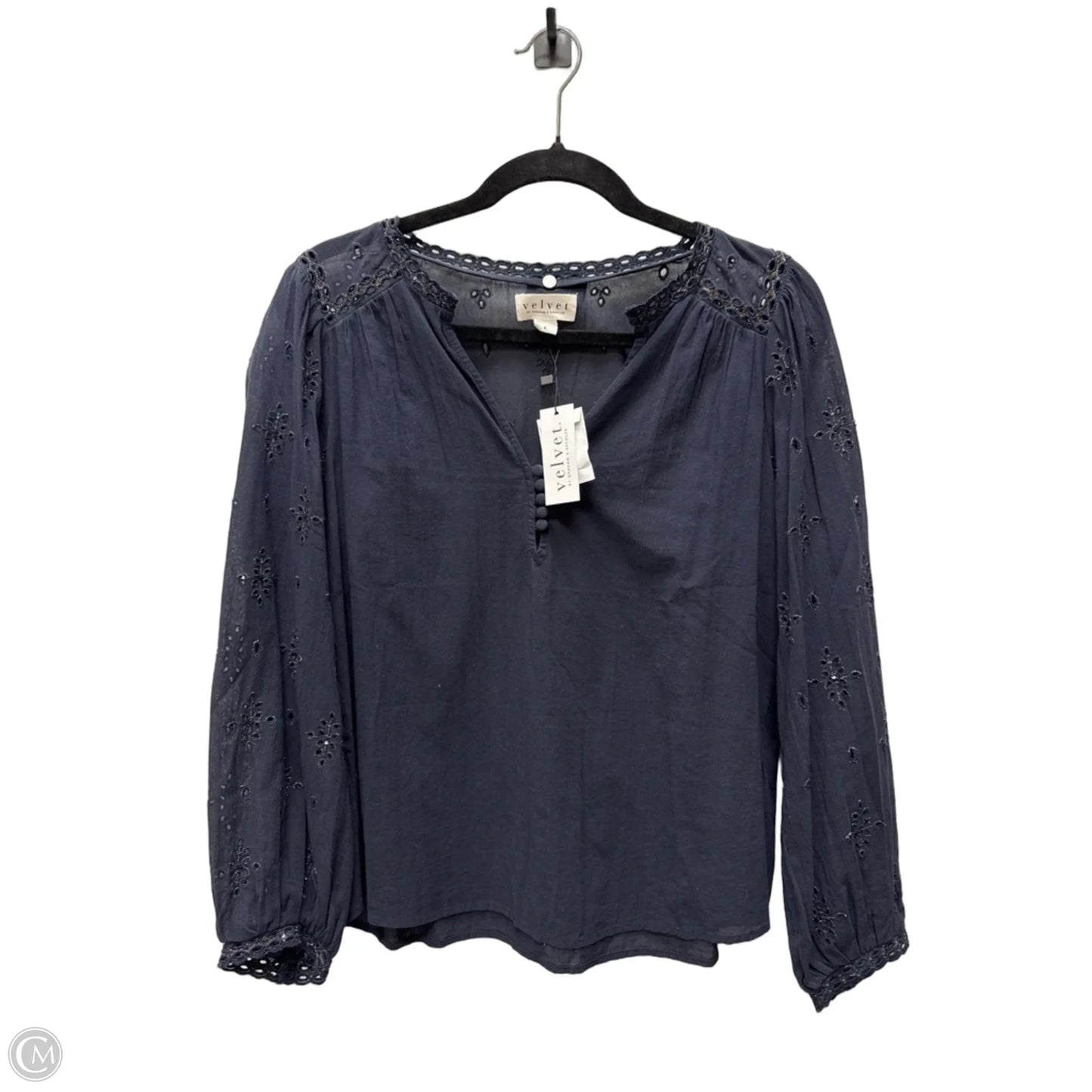 Blouse Long Sleeve By Velvet By Graham & Spencer In Navy, Size: S