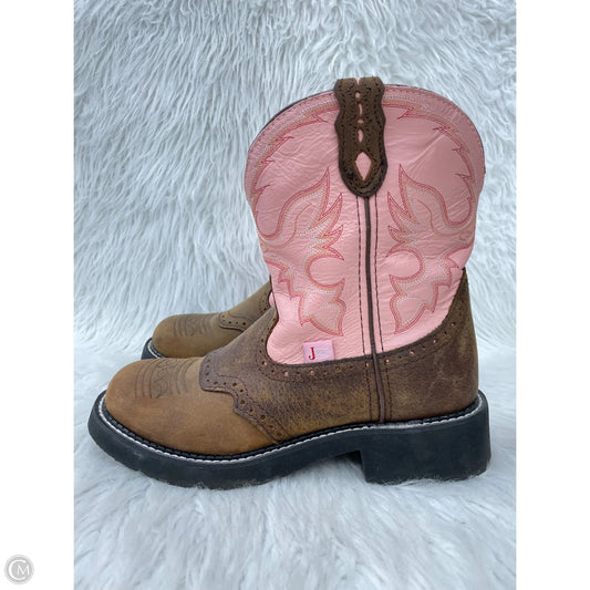 Boots Western By Justin In Brown & Pink, Size: 9