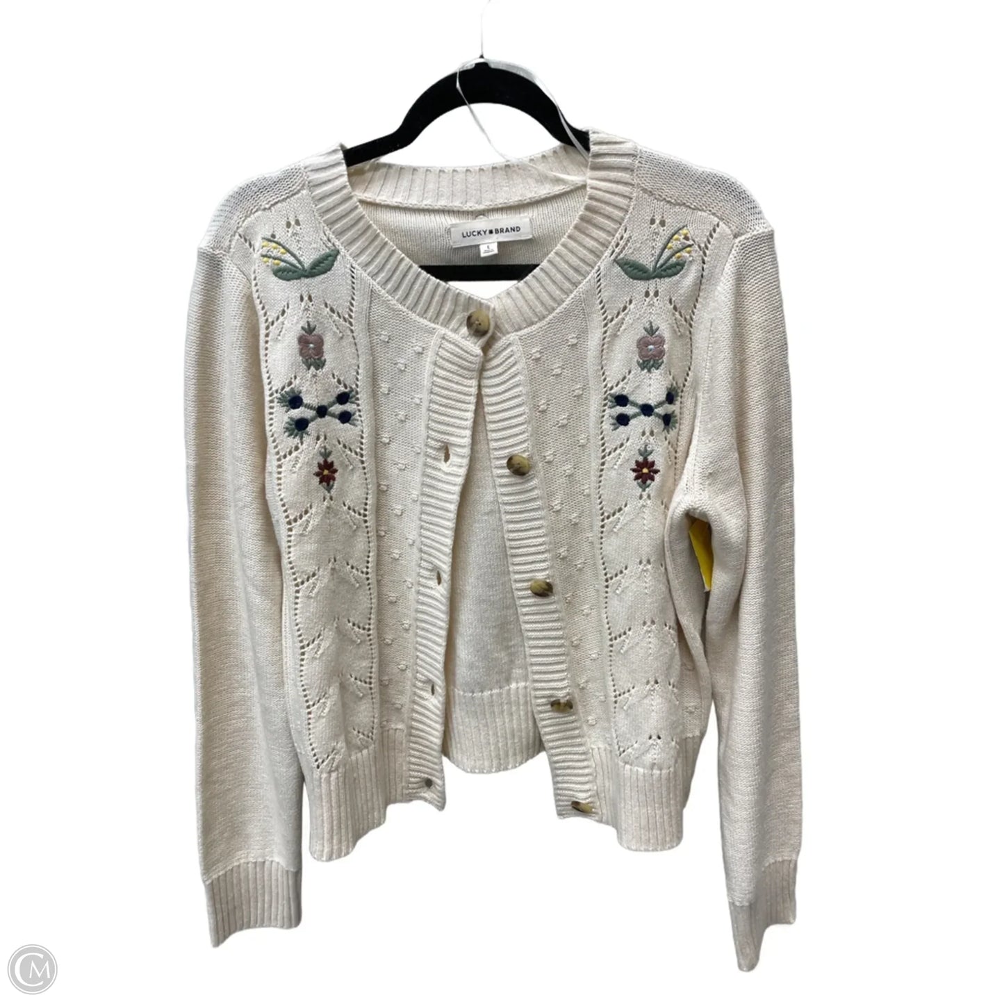 Sweater Cardigan By Lucky Brand In Cream, Size: L
