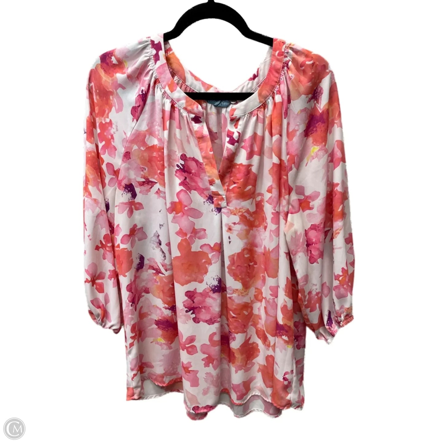 Top 3/4 Sleeve By Clothes Mentor In Pink & White, Size: 1x