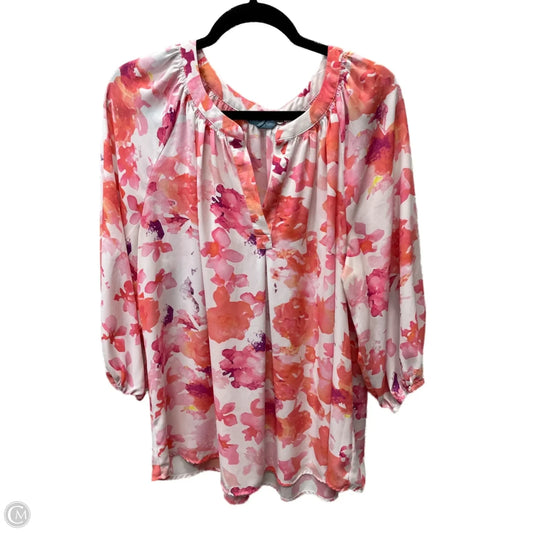 Top 3/4 Sleeve By Clothes Mentor In Pink & White, Size: 1x