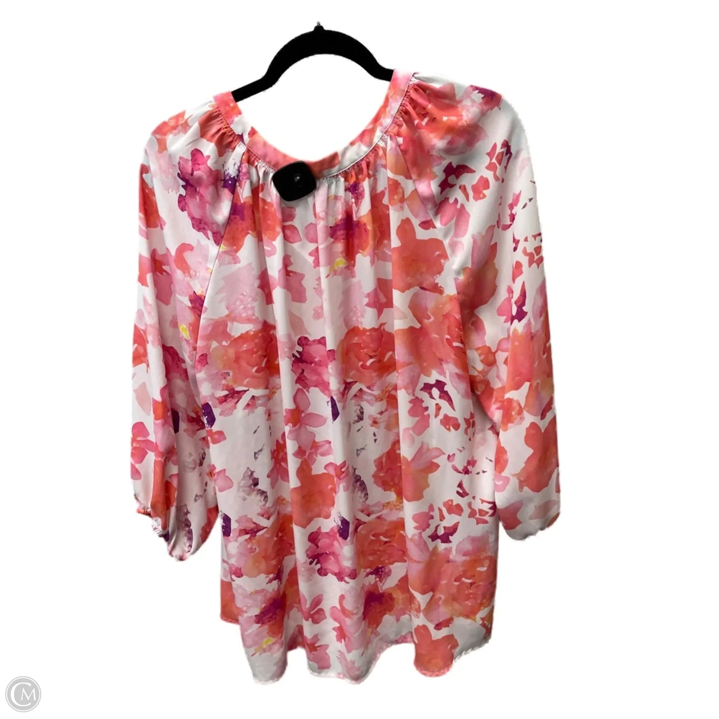 Top 3/4 Sleeve By Clothes Mentor In Pink & White, Size: 1x