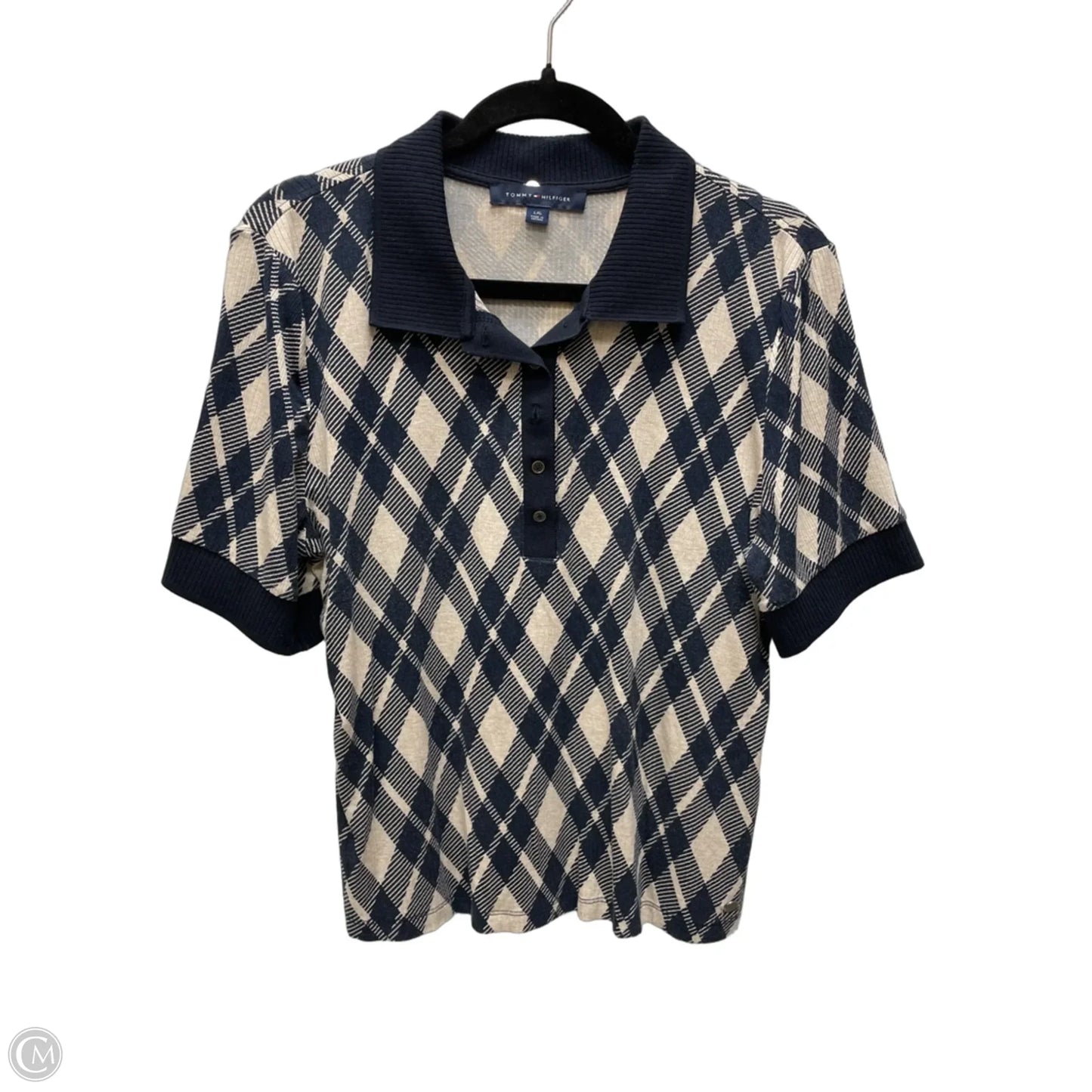 Top Short Sleeve By Tommy Hilfiger In Blue & Tan, Size: L