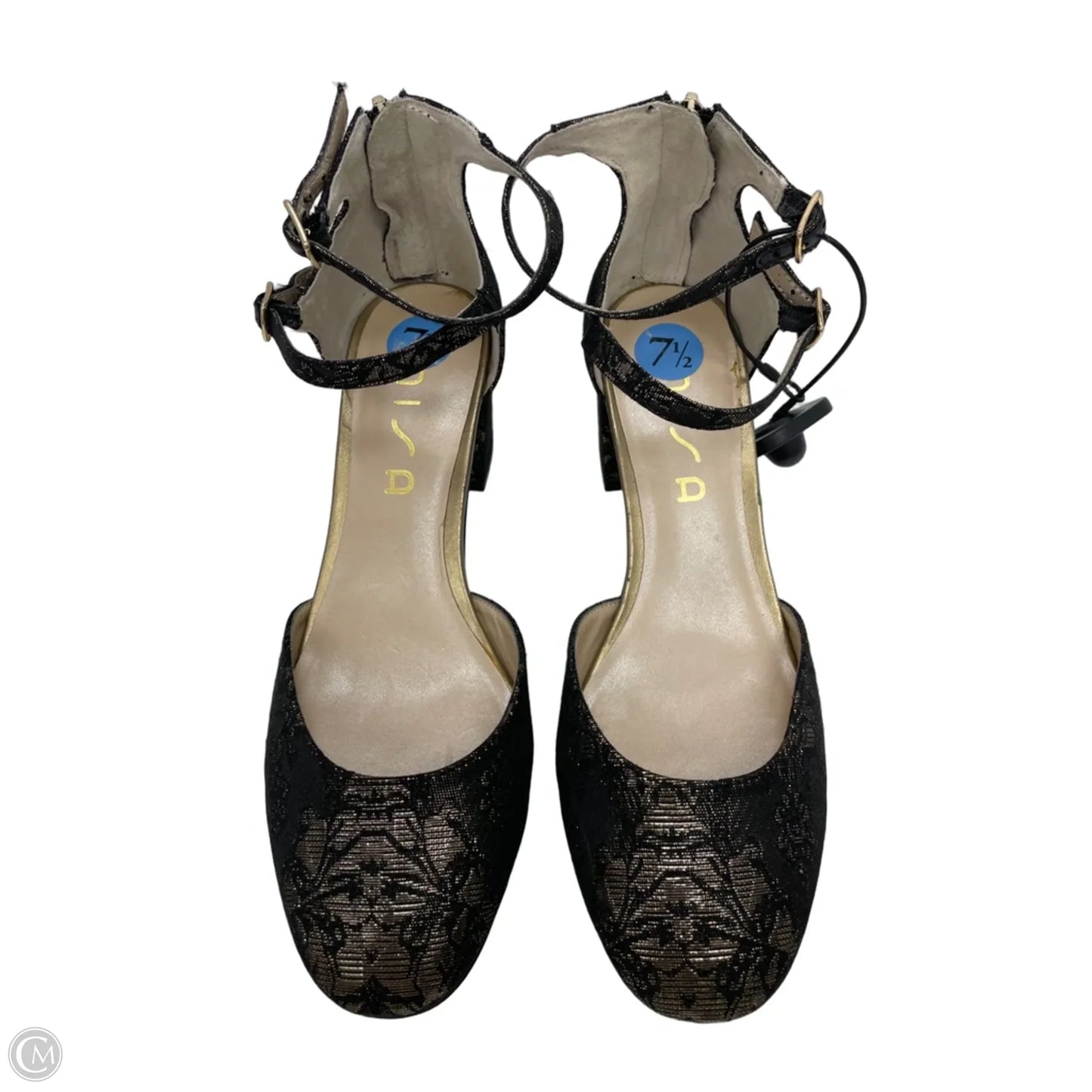 Shoes Heels Block By Unisa In Black & Gold, Size: 7.5