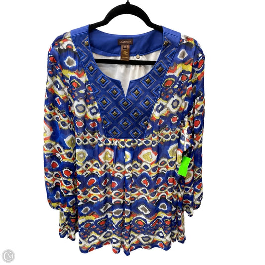 Blouse Long Sleeve By Multiples In Blue & Orange, Size: 2x