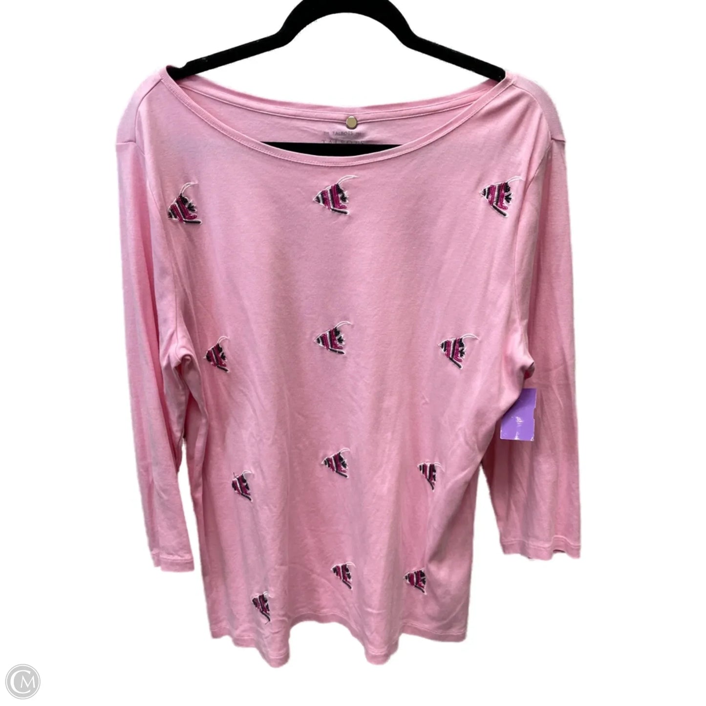 Top 3/4 Sleeve By Talbots In Pink & White, Size: 1x