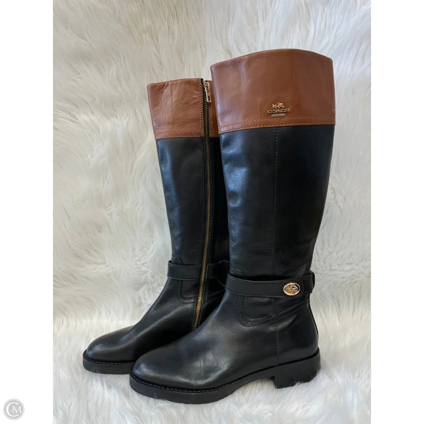 Boots Designer By Coach In Black & Brown, Size: 7