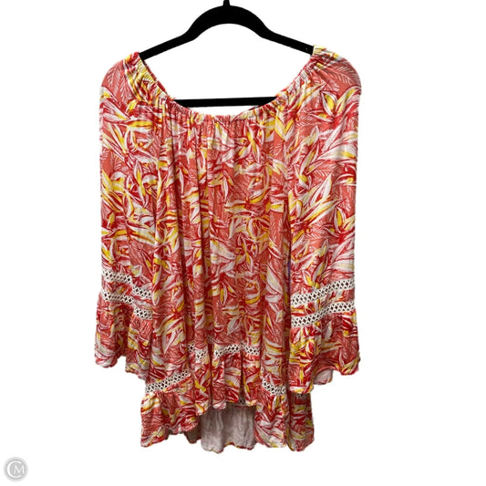 Top 3/4 Sleeve By Studio In Red & Yellow, Size: 1x