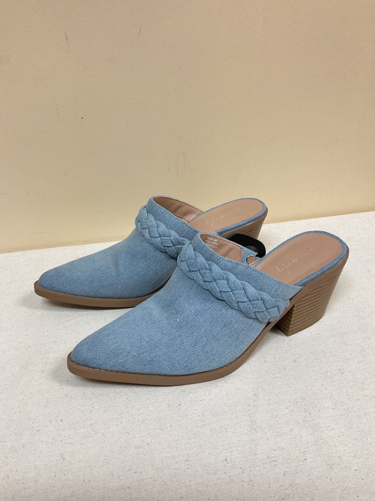 Shoes Heels Block By Wonderly In Blue Denim, Size:9