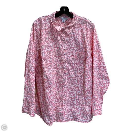 Blouse Long Sleeve By Croft And Barrow In Pink & White, Size: 2x