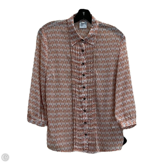Blouse Long Sleeve By French Dressing In Orange & White, Size: S