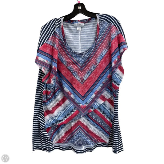 Top Short Sleeve By Cj Banks In Blue Red & White, Size: 3x