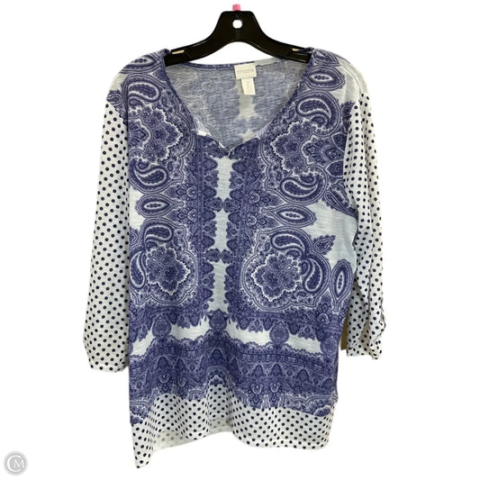 Top 3/4 Sleeve By Chicos In Purple & White, Size: L