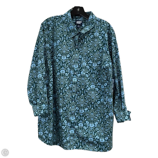 Blouse Long Sleeve By Lands End In Blue & Green, Size: 1x