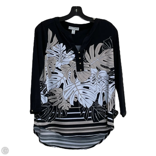 Top 3/4 Sleeve By Dana Buchman In Black & Tan, Size: S