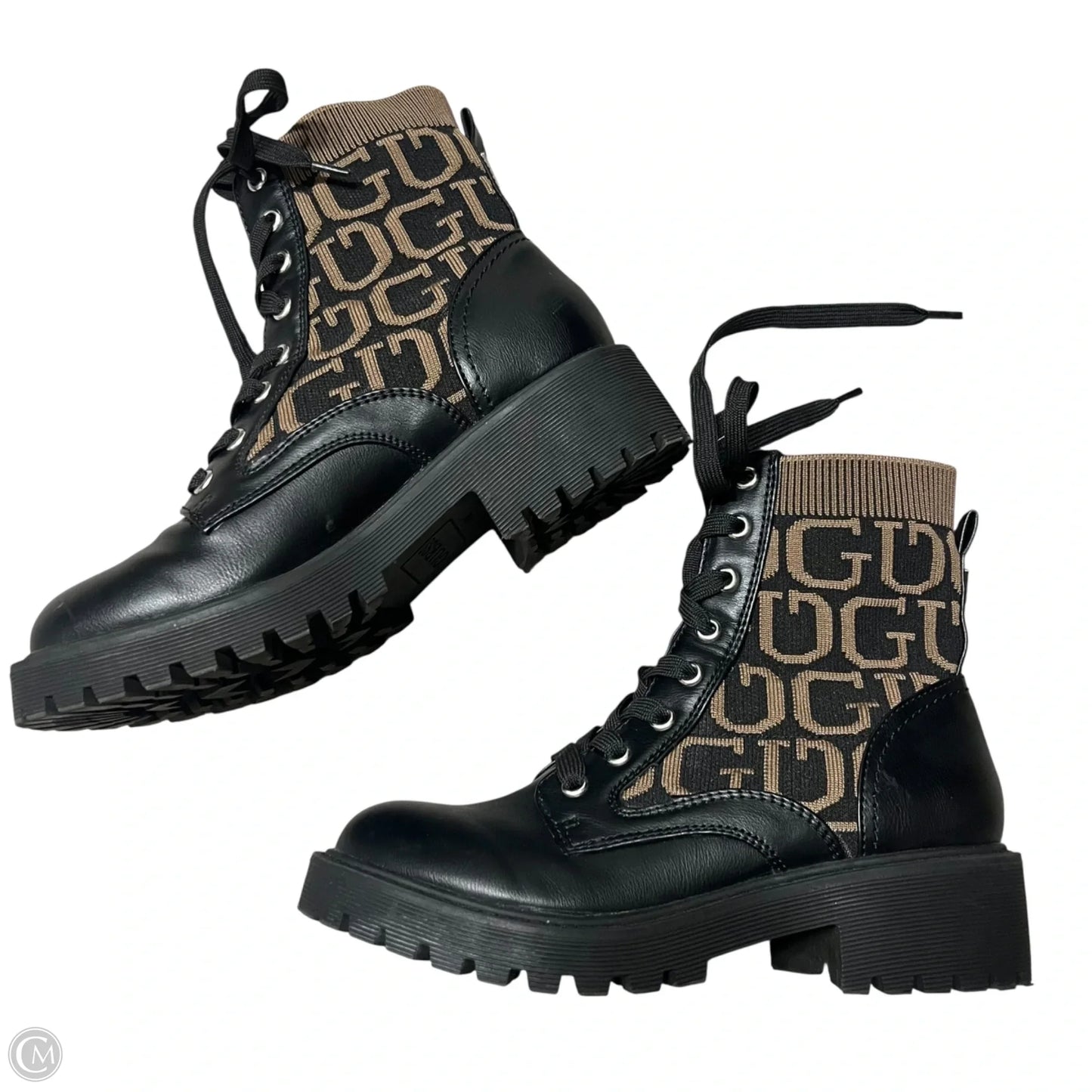 Boots Combat By Guess In Black & Tan, Size: 6