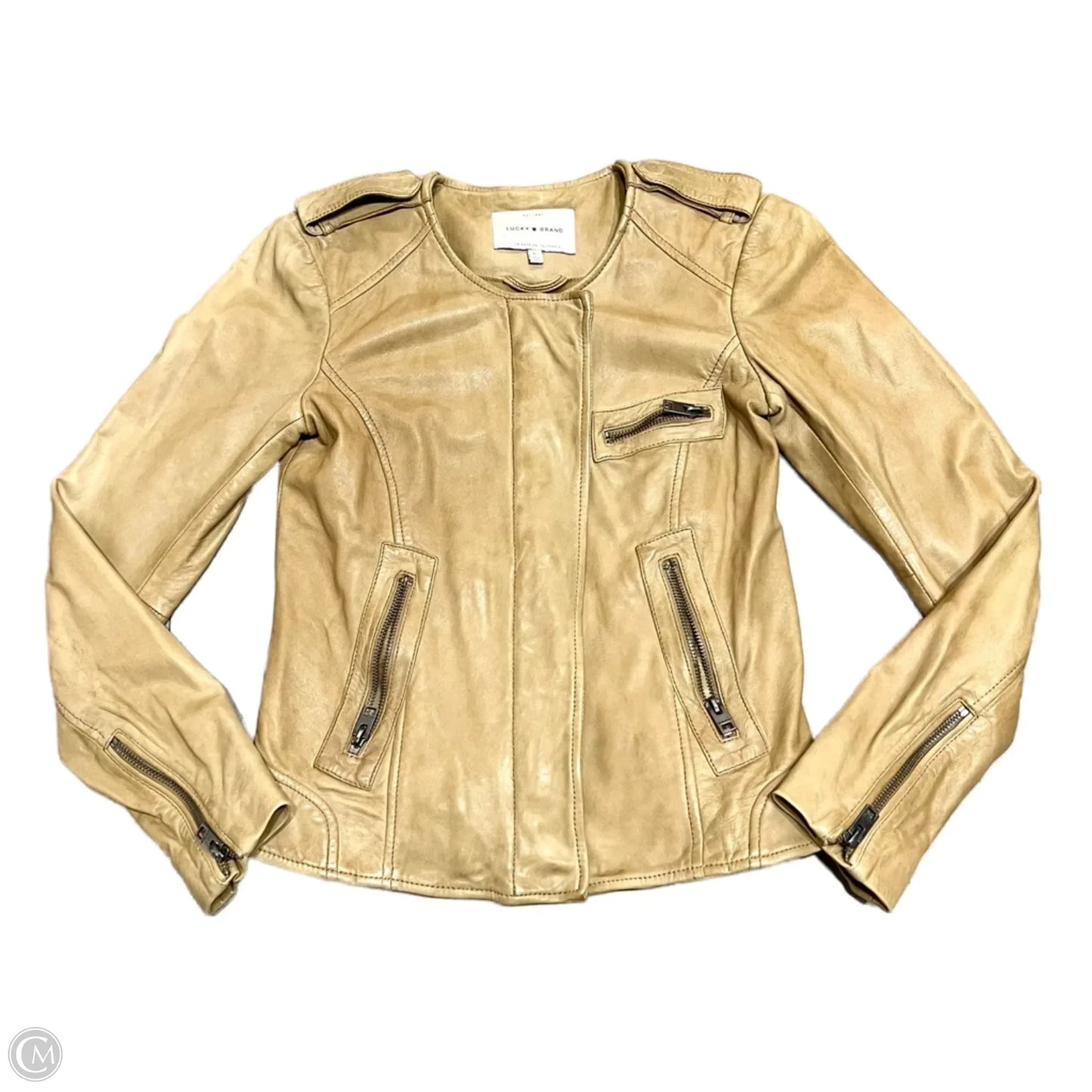 Jacket Moto By Lucky Brand In Tan, Size: Xs