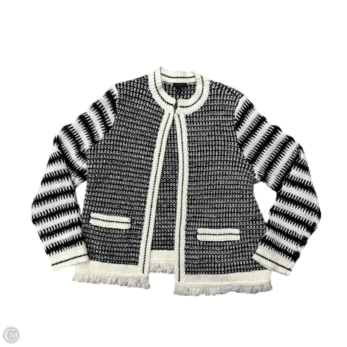 Sweater Cardigan By Talbots In Black & White, Size: M