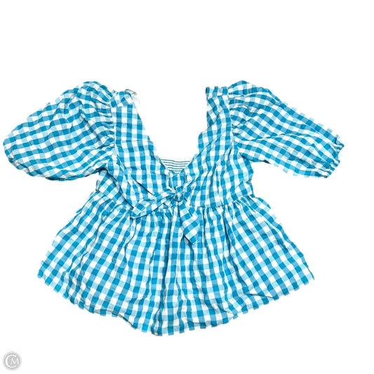 Top Short Sleeve Designer By Lilly Pulitzer In Blue & White, Size: M