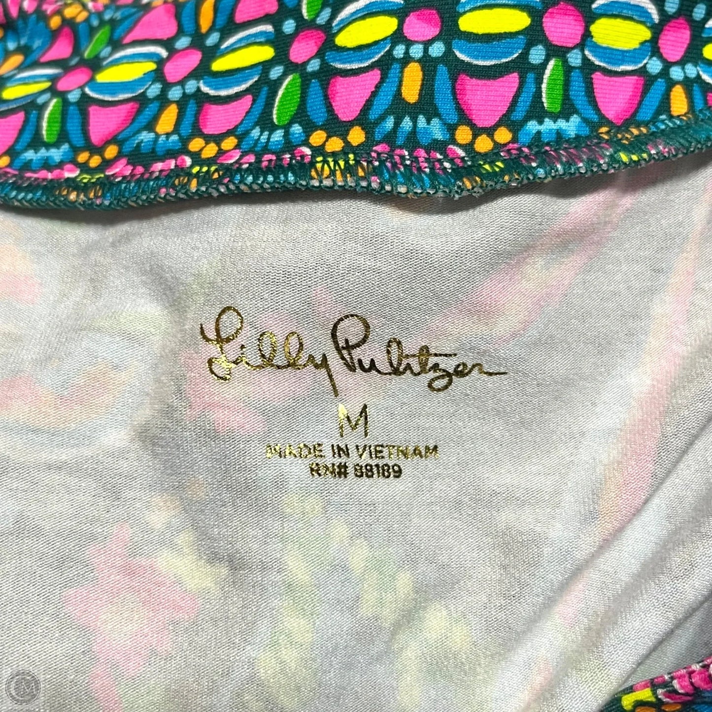 Top Short Sleeve Designer By Lilly Pulitzer In Green & Pink, Size: M