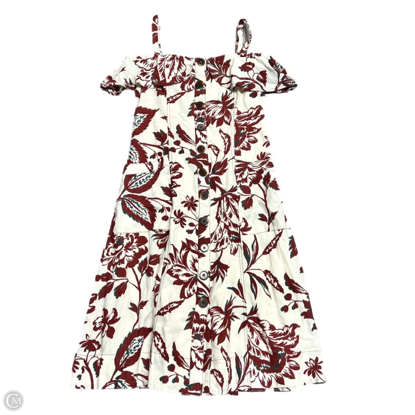 Dress Casual Midi By Anthropologie In Cream & Red, Size: S