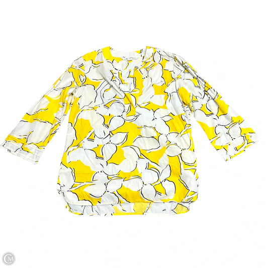 Top 3/4 Sleeve Designer By Diane Von Furstenberg In White & Yellow, Size: S