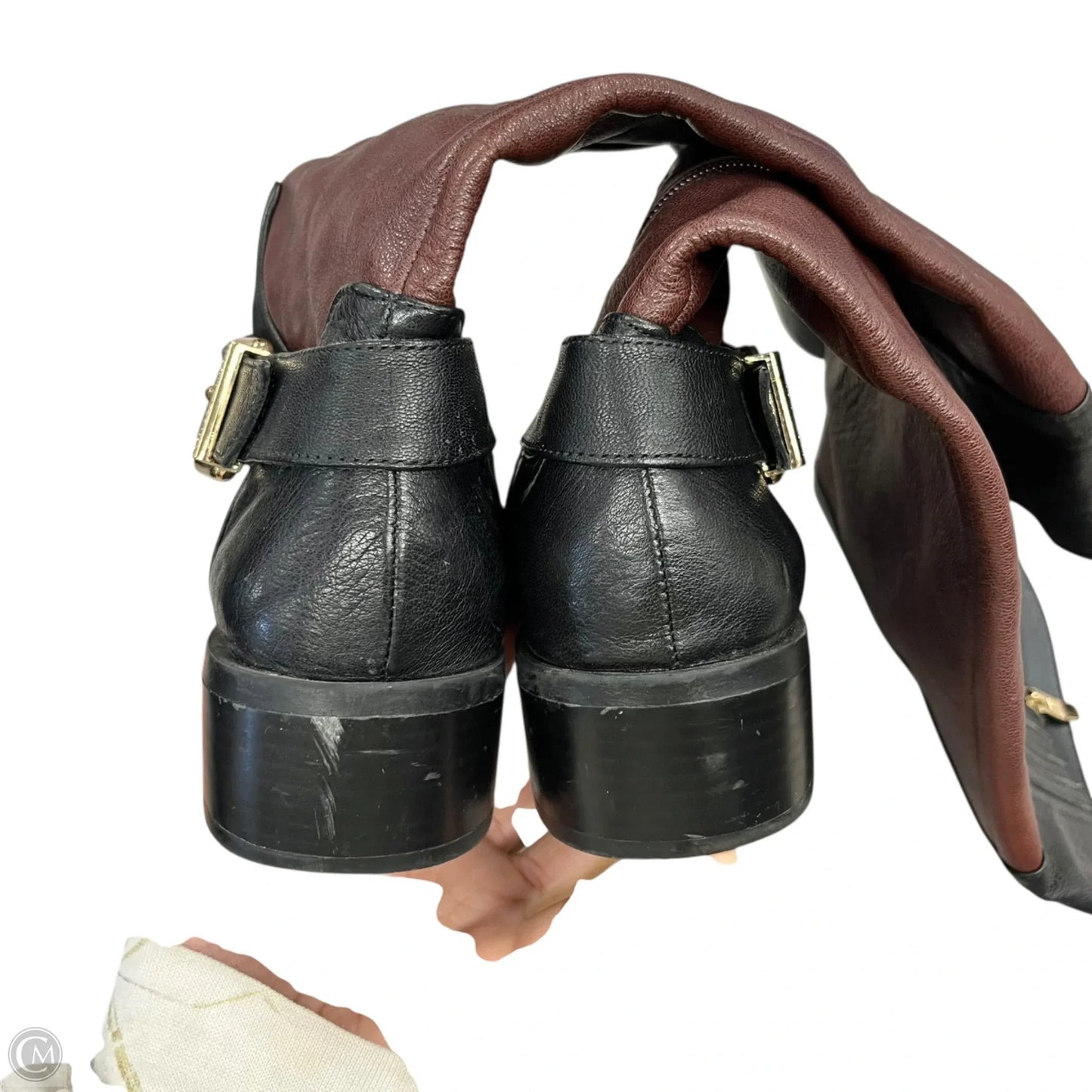 Boots Knee Heels By Vince Camuto In Black & Brown, Size: 9.5