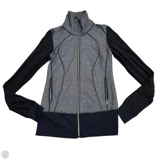 Athletic Top Long Sleeve Collar By Lululemon In Black & Grey, Size: S