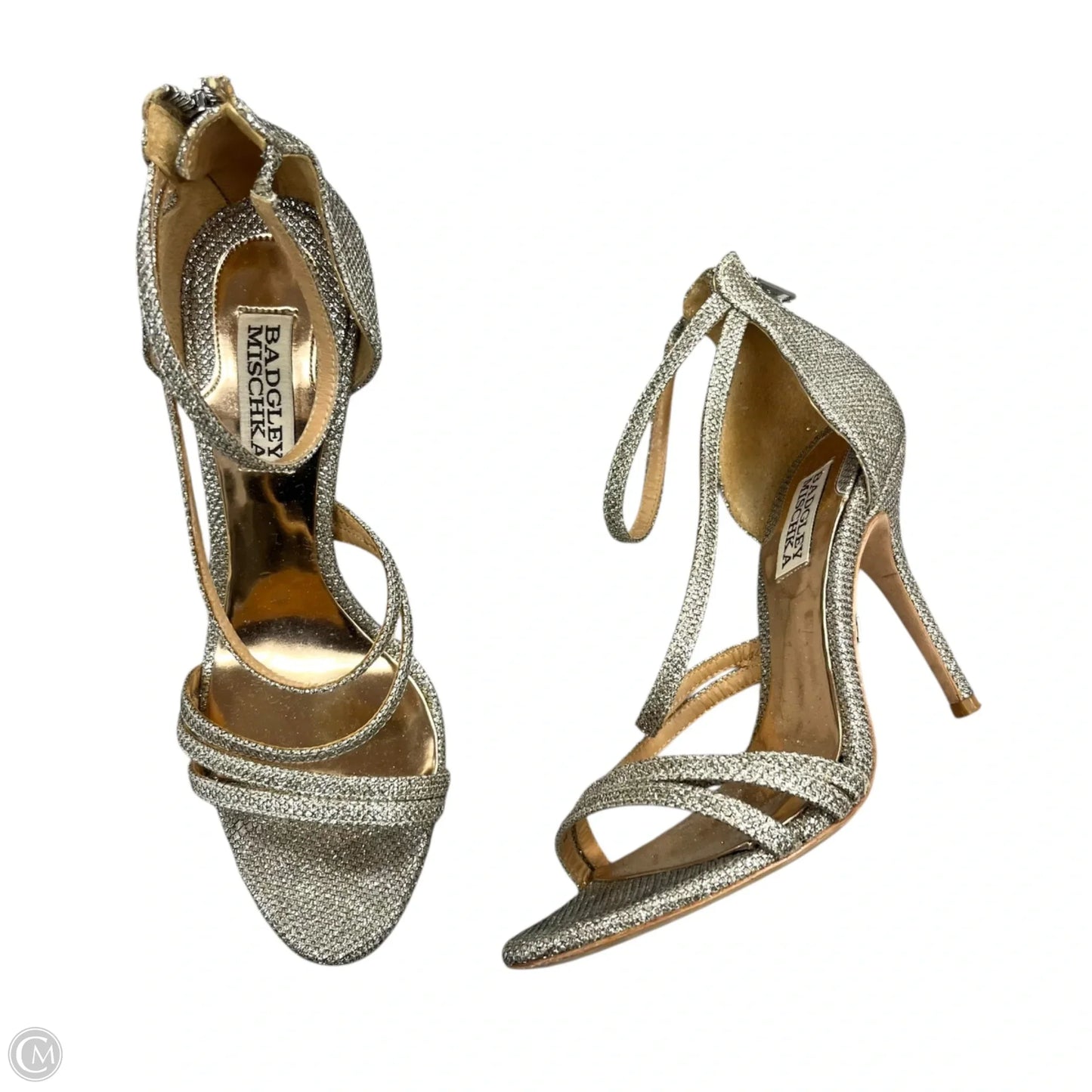 Sandals Heels Stiletto By Badgley Mischka In Gold & Silver, Size: 7