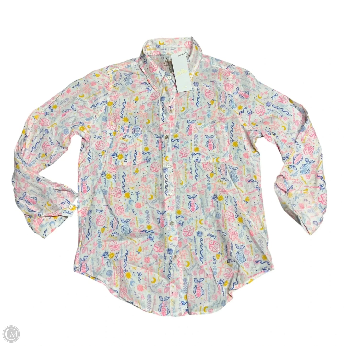 Top Long Sleeve Designer By Lilly Pulitzer In Pink & White, Size: S