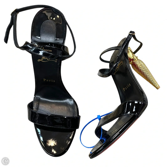 Sandals Luxury Designer By Christian Louboutin In Black & Gold, Size: 9.5