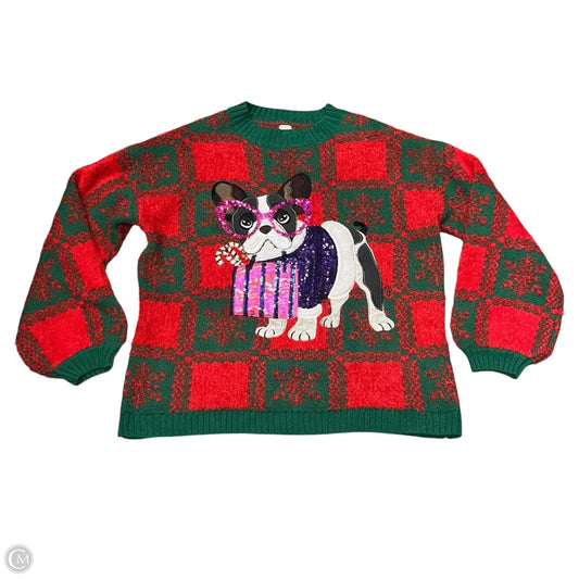 Sweater By Holiday Time In Green & Red, Size: M