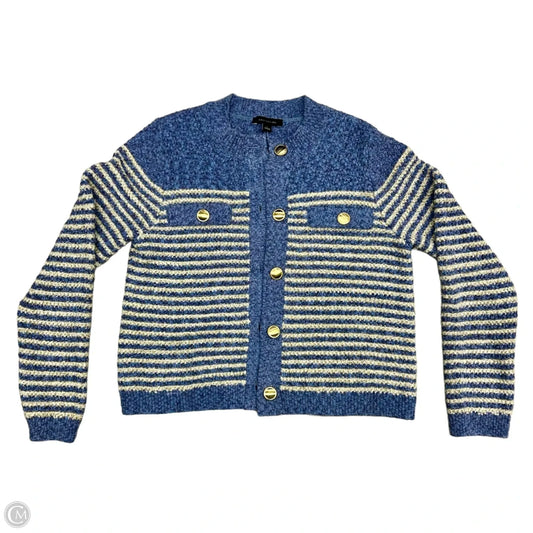 Sweater Cardigan By Ann Taylor In Blue & Gold, Size: L