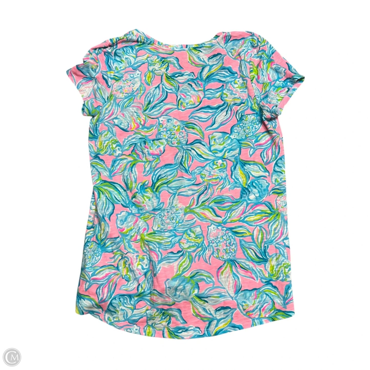 Top Short Sleeve Designer By Lilly Pulitzer In Blue & Pink, Size: S