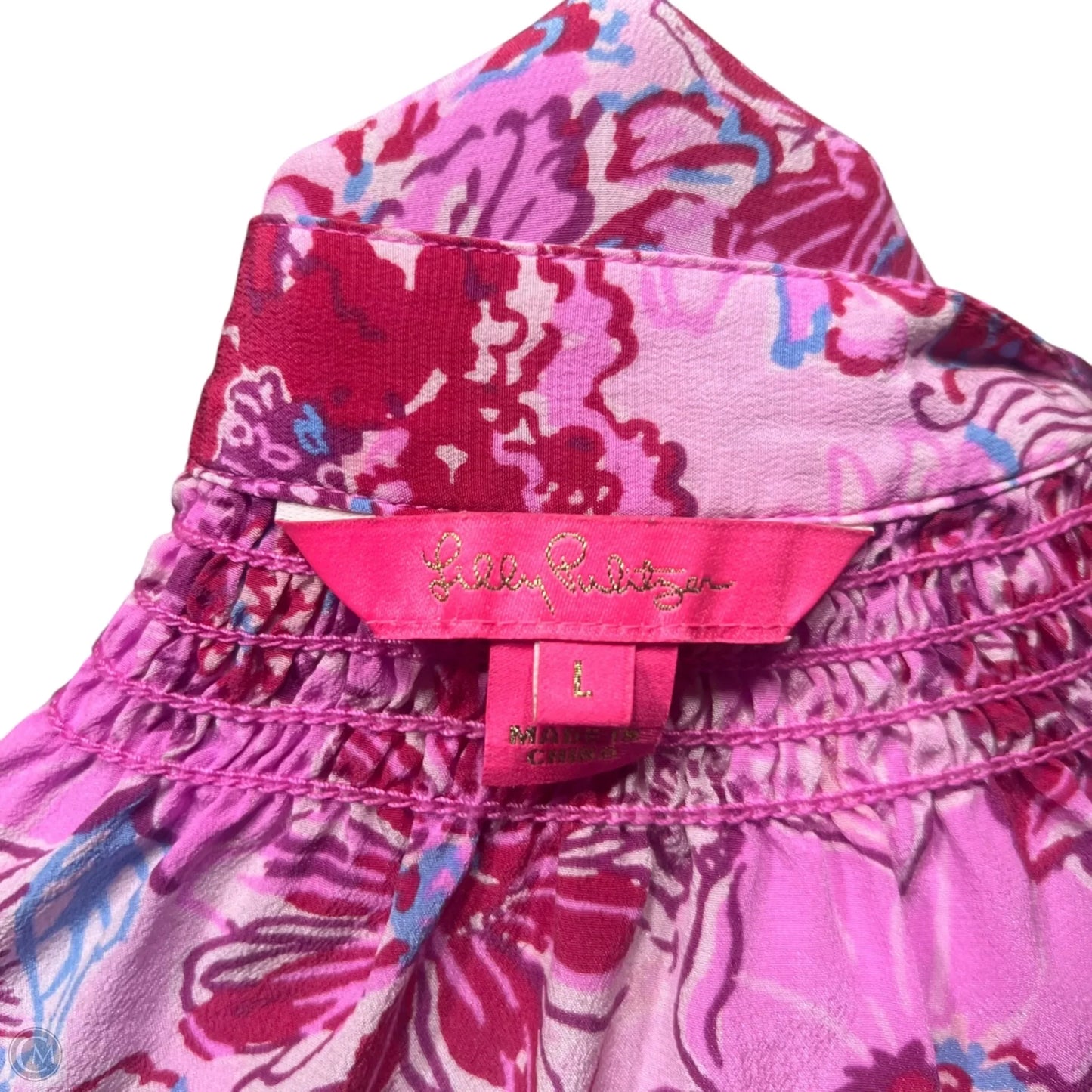Top Long Sleeve Designer By Lilly Pulitzer In Pink & Red, Size: L