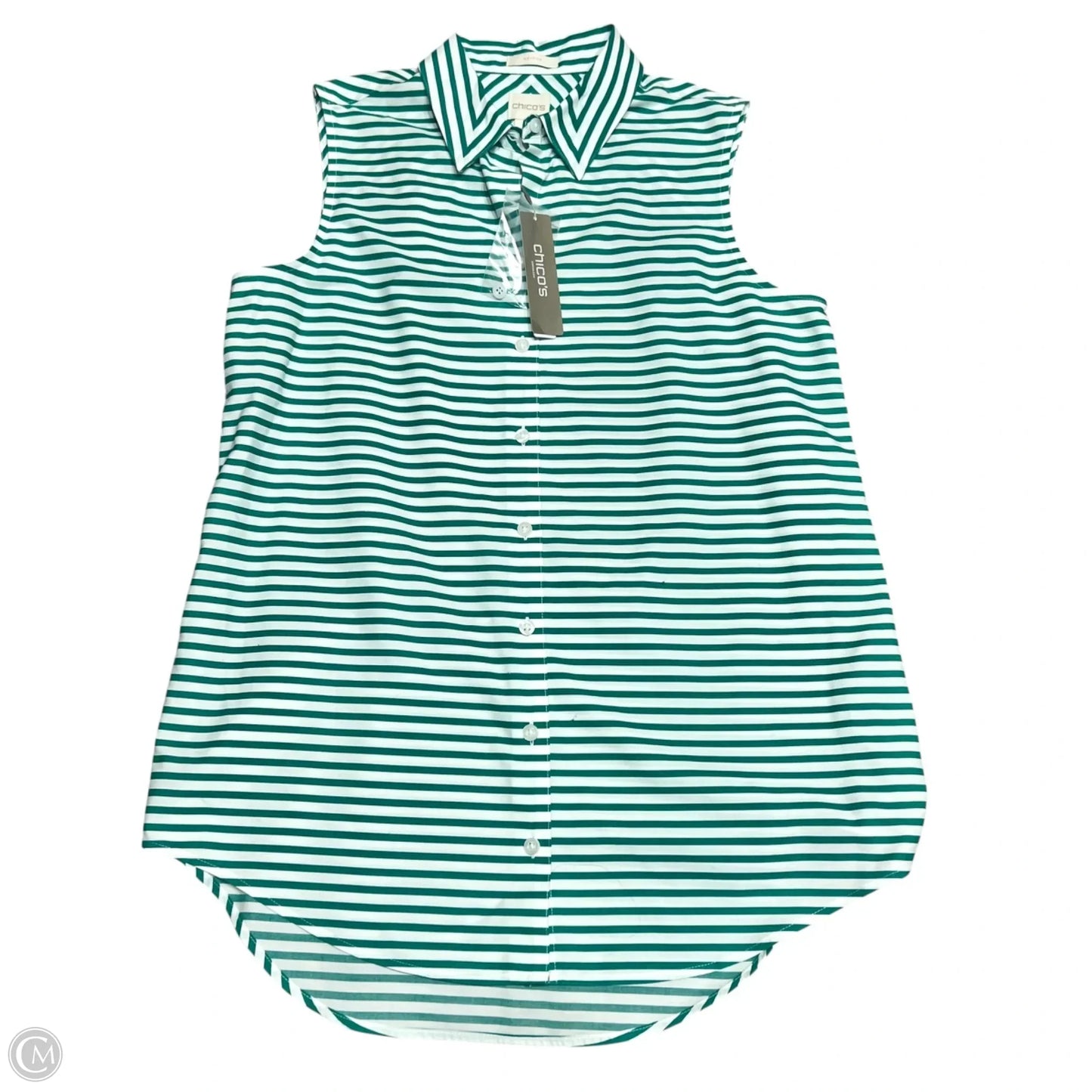 Top Sleeveless By Chicos In Green & White, Size: Xs
